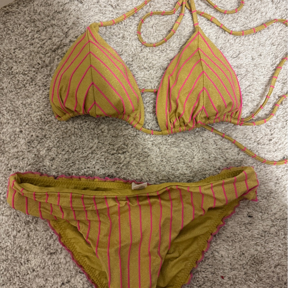 Striped Pink and Yellow Bikini Top